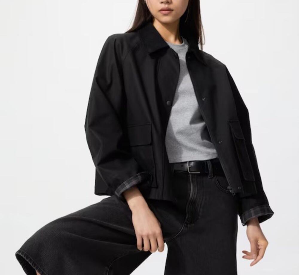 UNIQLO Black Jersey Relax Fit Boxy Blazer Jacket Shacket Minimalist Travel Sz M